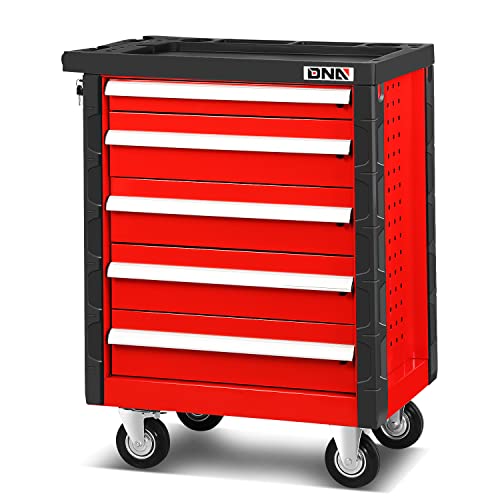 DNA MOTORING 30.5" L x 18" W x 38" H 5-Drawer Lockable Slide Tool Chest Rolling Tool Cart Cabinet (TOOLS-00001) with Keys , Red, Upgrade Package - WoodArtSupply