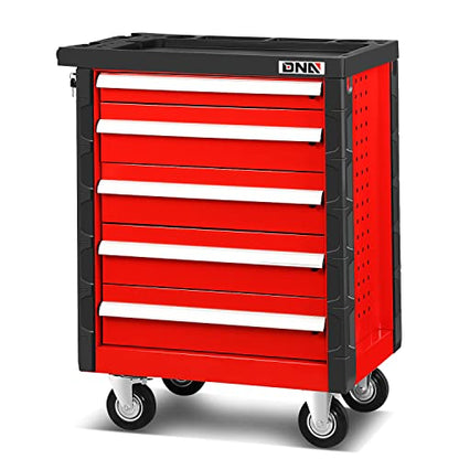 DNA MOTORING 30.5" L x 18" W x 38" H 5-Drawer Lockable Slide Tool Chest Rolling Tool Cart Cabinet (TOOLS-00001) with Keys , Red, Upgrade Package - WoodArtSupply