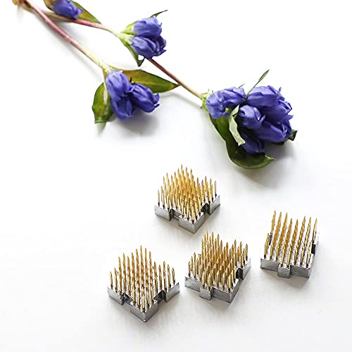 Wazakura 4PCS Interlocking Mini Ikebana Kenzan Flower Frog, Made in Japan, Japanese Floral Arranging Pin Holder - 1.25"(32mm) x1.18(30mm) Brass, 4PCS - WoodArtSupply