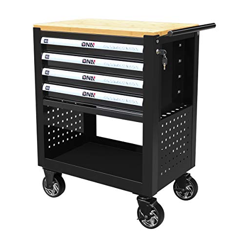 DNA MOTORING 30" W X 37" H X 18" D Large Capacity 4-Drawer Chest Rolling Tool Cart Locking Swivel Cabinet (TOOLS-00003) with Keys, Black - WoodArtSupply