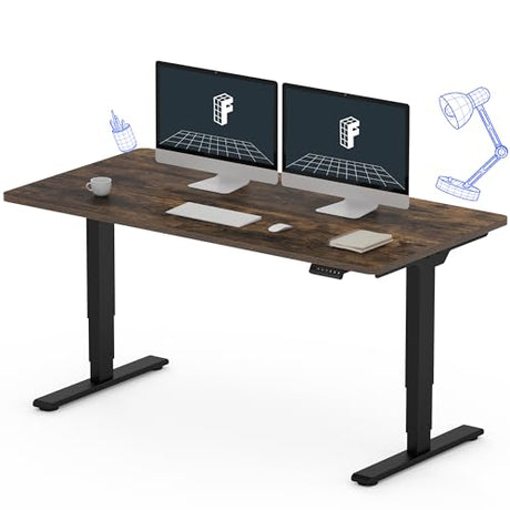 FLEXISPOT Stand Up Desk 3 Stages Dual Motor Electric Standing Desk 55x28 Inch Whole-Piece Board Height Adjustable Desk Electric Sit Stand Desk(Black FLEXISPOT