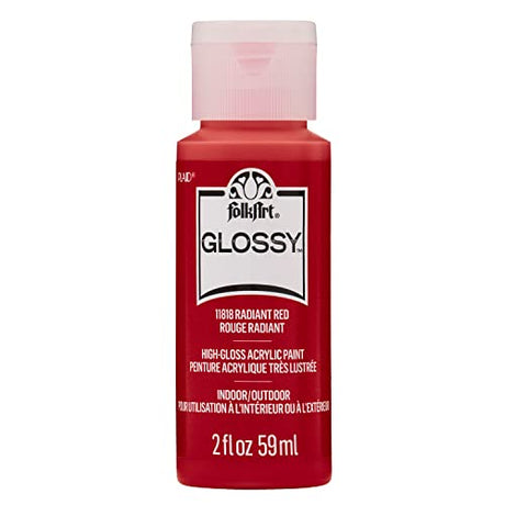 FolkArt, Radiant Red 2 fl oz Assorted 59ml Brilliant Gloss Acrylic Paint for Easy to Apply DIY Crafts, Art Supplies with A Glossy Finish, 11818 FolkArt