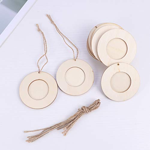 SUPVOX Wedding Decor 10pcs Mini Round Photo Frame Unfinished Wooden Picture Frame with Hanging Rope for DIY Crafts Home Bedroom Living Room Wedding SUPVOX