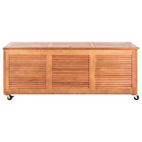 Safavieh PAT7038A Outdoor Collection Elina Teak 47.2" Cushion Deck Box, Natural Safavieh