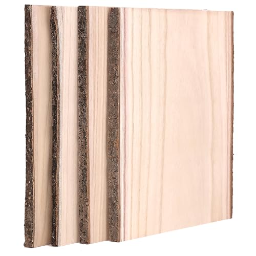 Caydo 4 Pieces 13 Inch Rectangle Wood Planks with Bark, Live Edge Wood Slab for Woodburning Projects, Pyrography, Wedding, Christmas Decoration