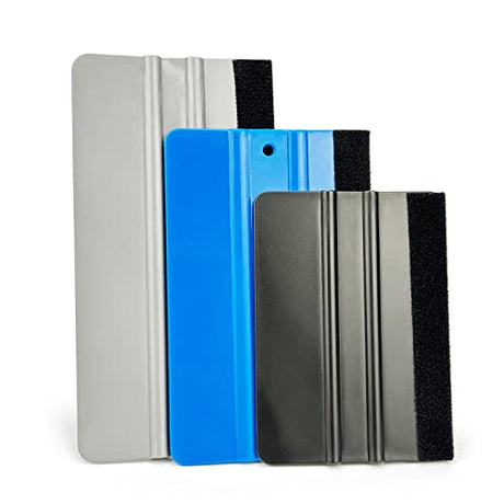 3 Piece Felt Edge Squeegee, 4inch - 5inch - 6inch Vinyl Wrap Squeegee, Plastic Squeegee Scratch-Free for Decals, Adhesive Vinyl, Window Film, CARTINTS