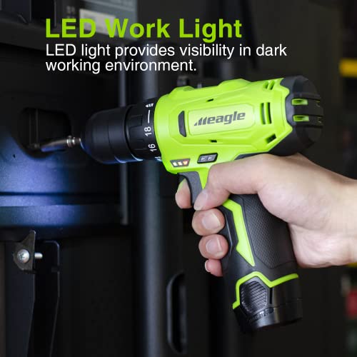 Meagle Cordless Drill, 12V Power Drill set with Battery & charger, 2 Variable Speed Electric Drill 18+1 Torque Setting, 3/8” Chuck with Drill Bits& Meagle