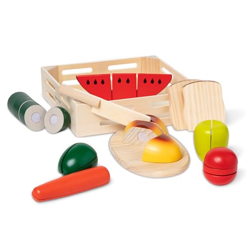 Melissa & Doug Cutting Food - Play Set With 25+ Hand-Painted Wooden Pieces, Knife, and Cutting Board - Pretend Play Kitchen Fruit Toys For Toddlers Melissa & Doug
