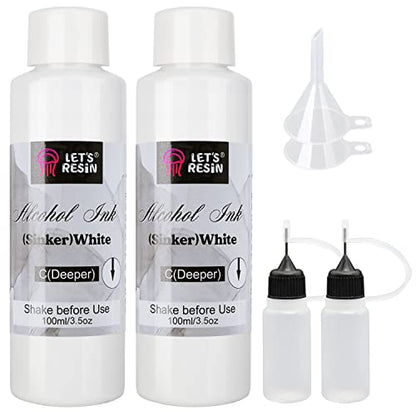 LET'S RESIN White Alcohol Ink for Resin, Alcohol Ink White Colors,2 Bottles Each 3.5oz,Adjustable Alcohol-Based Resin Ink,White Resin Pigment for - WoodArtSupply