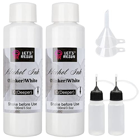 LET'S RESIN White Alcohol Ink for Resin, Alcohol Ink White Colors,2 Bottles Each 3.5oz,Adjustable Alcohol-Based Resin Ink,White Resin Pigment for LET'S RESIN