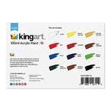 KINGART 5060-12 100ml Jars, Set of 12 Vivid Colors Acrylic Paint, Assorted 12 Piece KINGART