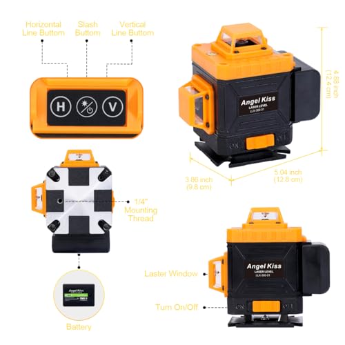 Angel Kiss Laser Level Self Leveling 4x360° 4D Green Cross Line Laser Tool for Construction and Picture Hanging, 2 Rechargeable Battery, Remote Angel Kiss