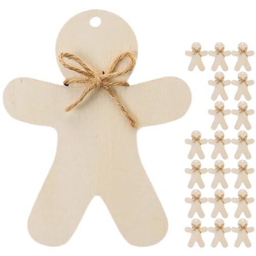 MAGICLULU 20 Sets Wooden Gingerbread Man Ornaments Unfinished Wood Christmas Gingerbread Man Shapes Cutouts Craft Gift Tag with Holes Xmas Holiday - WoodArtSupply