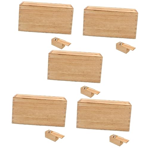 COHEALI 5pcs Box earring storage case sliding cover wooden drawers old fashioned desk top decor Headband decorative wood jewelry rack unfinished COHEALI