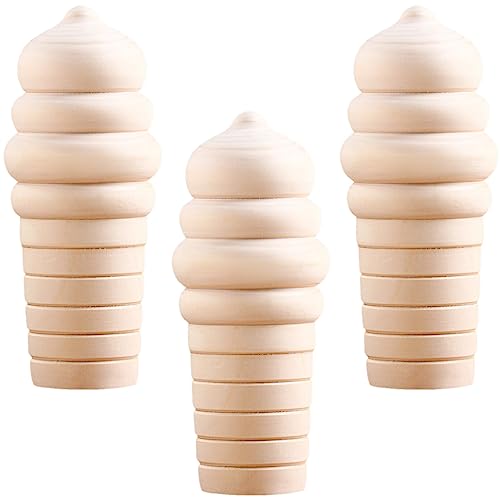 DIY Craft Kit - Set of 3 Wooden Ice Cream Blanks 5.5" H for Home Decor & Handmade Crafts - Unfinished Wood Blanks for Handmade Christmas Party Decor