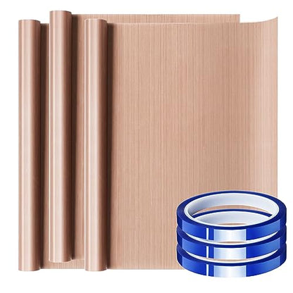 3 Pack Teflon Sheet 12 x 16" and 3 Rolls 10mm X 33m Blue Heat Tape for Sublimation,Heat Transfer Tape,Heat Resistant Tape,Thermal Tape for Heat