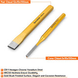 Acrux7 6 Pcs Cold Chisel Set - Flat Chisel, Center Chisel, Cylindrical Chisel, with Canvas Bag, Cone Chisel for Brickwork, Concrete, Metal, Stone Acrux7