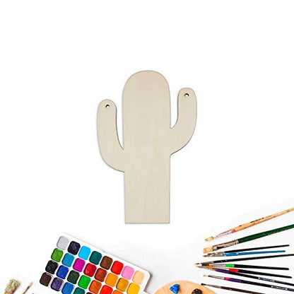 Creaides 20pcs Cactus Wood DIY Crafts Cutouts Wooden Cactus Shaped Hanging Ornaments Whit Twines Gift Tags for Summer Hawaii Wedding Birthday Party