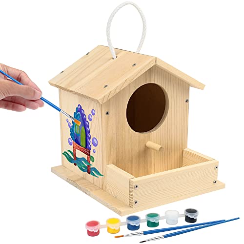 LotFancy Bird House Kit, DIY Wooden Birdhouse Kits, Arts and Crafts Painting Kits for Kids Ages 5+, Build and Paint, Including Paints & Brushes LotFancy