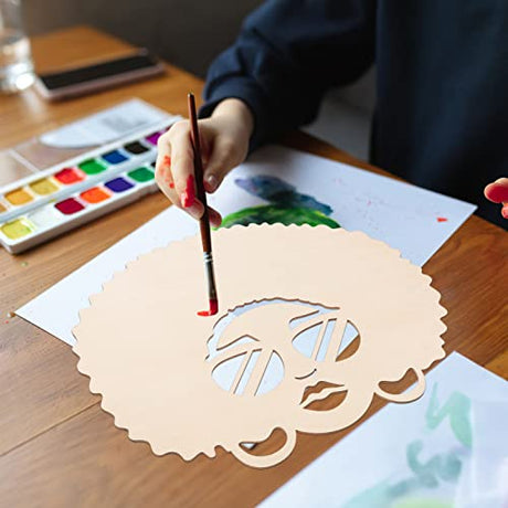 Abaodam Crafts Woman Cutout Unfinished Wood Shaped African Woman Women Face with Lashes Silhouette Head Wood Decoration Pendant Wood Door Hanger Abaodam