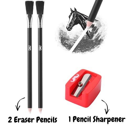 Mr. Pen- Eraser Pencil with Brush, 3 pcs, 2 Eraser Pencils with Brush and 1 Sharpener, Pencil Brush Eraser, Pencil Eraser with Brush, Eraser Pencils Mr. Pen