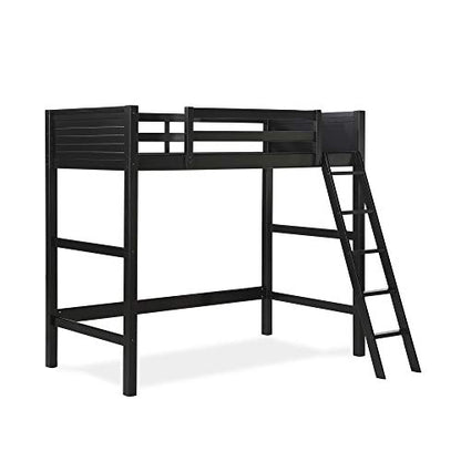 DHP Moon Bay Black Wooden Loft Bed for Kids - Twin Size with Ladder and Guardrails - WoodArtSupply