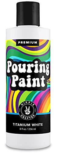 White Pouring Paint Acrylic Pouring for Pour Art and Flow Painting 8oz 236 ml Bottle Titanium White HIPPIE CRAFTER