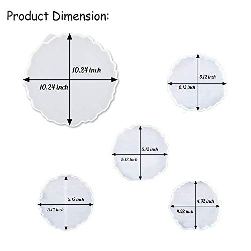 ResinWorld Silicone Resin Molds, 1 Pcs Large Resin Tray Mold + 4 Pack Geode Agate Coaster Molds + Large Tray Mold with Handles ResinWorld