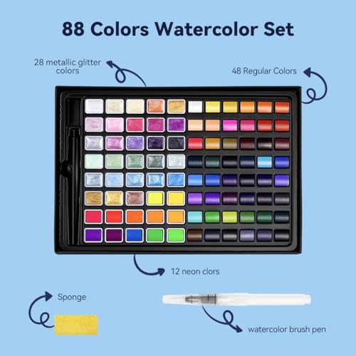 Watercolor Paint Set,18 Colors Glitter Watercolor Paint(12 Metallic Colors  and 6 Chameleon Colors)