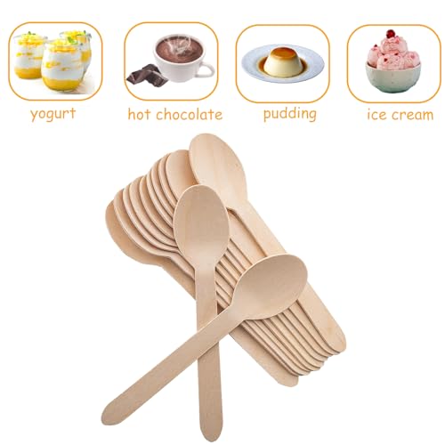 Disposable Wooden Spoons -Packe of 100, 6.3 Inch Biodegradable Compostable Spoons - Natural Wooden Utensils for Birthday Party, Camping, Picnic, BBQ,
