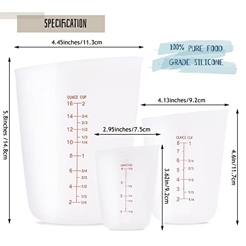 3 PCS Silicone Flexible Measuring Cups,Melting Cups for Epoxy Resin,Butter,Chocolate and More,2 Cup&1 Cup&1/2 Cup,Squeeze and Pour Silicone Measuring Alaeseje