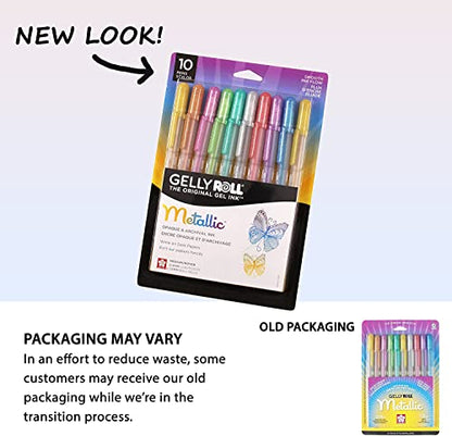 SAKURA Gelly Roll Metallic Gel Pens - Pens for Scrapbook, Journals, or Drawing - Colored Metallic Ink - Medium Line - 10 Pack - WoodArtSupply