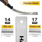 Hanpex Mini Japanese Hand Saw 7" Double Edge Pull Saw, SK5 Flush Cut Woodworking Hand Saw- Flexible Blade - 14 TPI / 17 TPI Hanpex