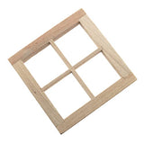 RLECS Wooden Dollhouse Square Window 2.75 x 2.75 Wood Color 4 Pane Window 1/12 Dollhouse Miniature Accessories RLECS