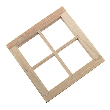 RLECS Wooden Dollhouse Square Window 2.75 x 2.75 Wood Color 4 Pane Window 1/12 Dollhouse Miniature Accessories RLECS