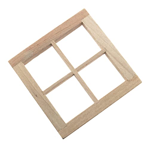 RLECS Wooden Dollhouse Square Window 2.75 x 2.75 Wood Color 4 Pane Window 1/12 Dollhouse Miniature Accessories