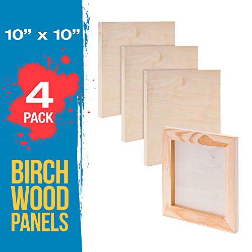U.S. Art Supply 10" x 10" Birch Wood Paint Pouring Panel Boards, Studio 3/4" Deep Cradle (Pack of 4) - Artist Wooden Wall Canvases - Painting