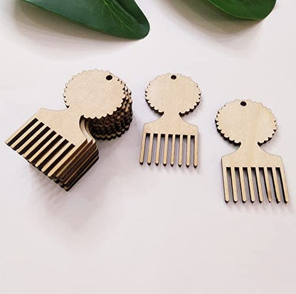 30PCS African Afro Hair Pic Unfinished Wood Earring Blanks, Pick Comb Jewelry Making Crafts, DIY Project Wood, Dangle Earrings Jewelry Blanks (2'') - WoodArtSupply