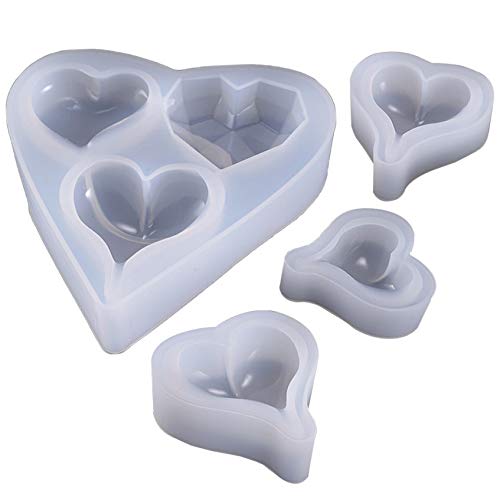 6 Style Deep Heart Shape Epoxy Mold Over 1" Size Silicone Mold UV Resin Love Heart Shape Beads for DIY Handmade Keychain Pendant -A QTTLLI