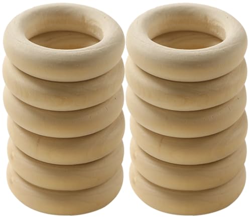 12PCS Natural Wood Rings for Crafts, HOOMBOOM 55mm/2.2inch Macrame Rings for DIY, Wooden Rings Without Paint, Pendant Connectors - WoodArtSupply