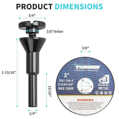 THMMN Cut-Off Wheel Mounting Mandrel for Type 1 Cutting Wheels 3/8" & 1/4" Arbor 1/4" Shank Stem 2 Pack - WoodArtSupply