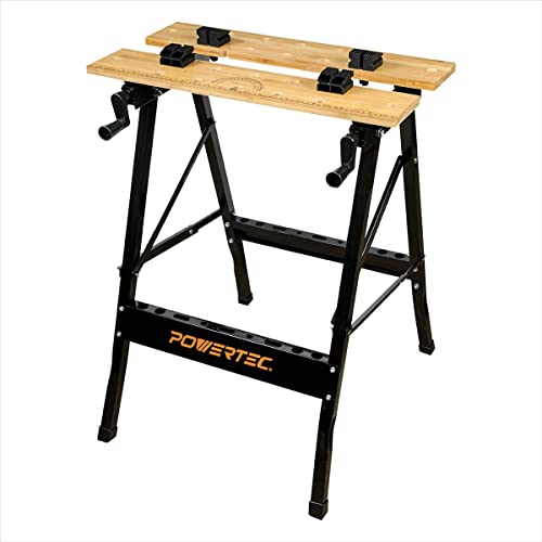 POWERTEC MT4006V Deluxe Bamboo Workbench Top | Portable Project Center and Vise Tool w/4 Bench Dogs POWERTEC