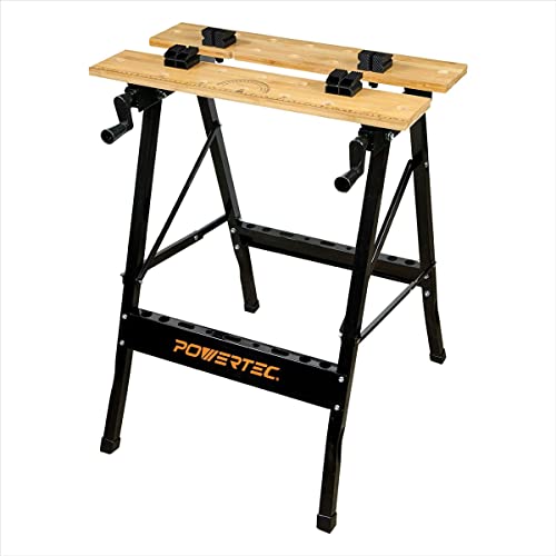 POWERTEC MT4006V Deluxe Bamboo Workbench Top | Portable Project Center and Vise Tool w/4 Bench Dogs - WoodArtSupply