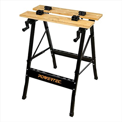 POWERTEC MT4006V Deluxe Bamboo Workbench Top | Portable Project Center and Vise Tool w/4 Bench Dogs - WoodArtSupply