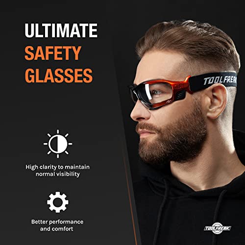 ToolFreak Recka Safety Glasses - Clear Lens - Versatile Hybrid Goggles and Glasses - ANSI Z87.1 Impact Rated, U6 Protection, Removable Legs, - WoodArtSupply