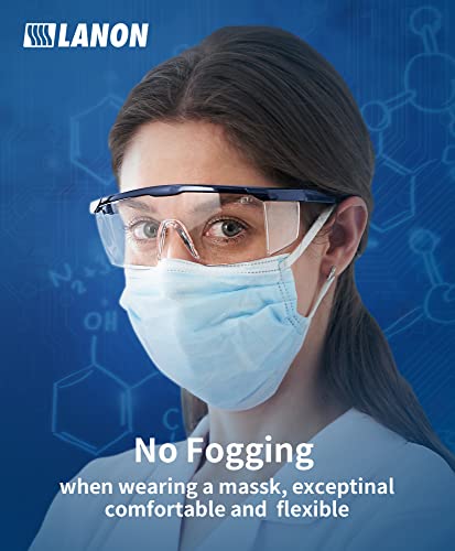 LANON Anti-Fog Safety Goggles with Ajustable Temples, 2.5 Times ANSI Z87.1 Double-sided Antifog, Side Protection, High Transmission, Lightweight & LANON Protection