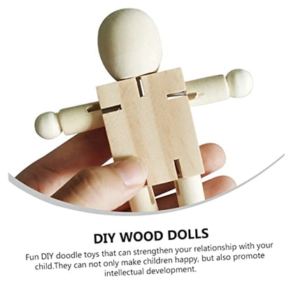 COHEALI 5pcs White Embryo Robot Wood Robot Figure Unfinished Peg Dolls Kids Painting Art Crafts Natural Ornaments Peg People Kit Wood Doll Figures