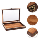 Cabilock Wood Glass Top Display Case Wooden Jewelry Display Case Storage Tray Collectibles Organizer Wood Keepsake Collector Storage Box with Metal Cabilock