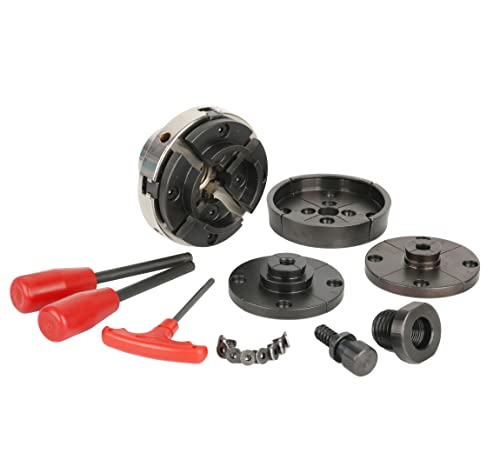 VINWOX SCR4-4NV-SET 4” Wood Lathe Scroll Chuck Set, 4-Jaw Self-Centering Chuck Set, with Nickle electric Coating Chuck Body & 1"x8TPI thread & VINWOX