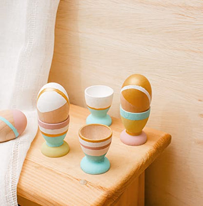 Wooden Egg Holder 2-1/8 inch, Pack of 6 Egg Cups Wooden & 6  2-1/2 inch Flat Bottom Eggs in a Cup, Wood Egg Unfinished, by Woodpeckers - WoodArtSupply